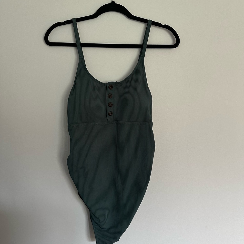 Green Ribbed one piece bathing suit